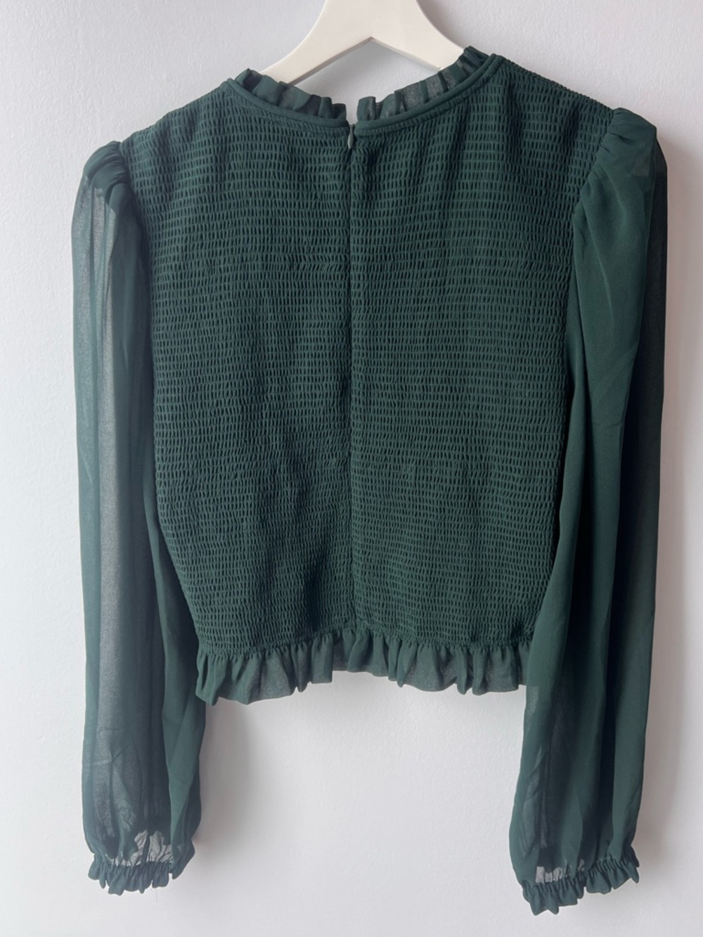 ARITZIA Wilfred Tempest Blouse Women's Dark Green Smocked Long-Sleeve Top - Picture 5 of 11